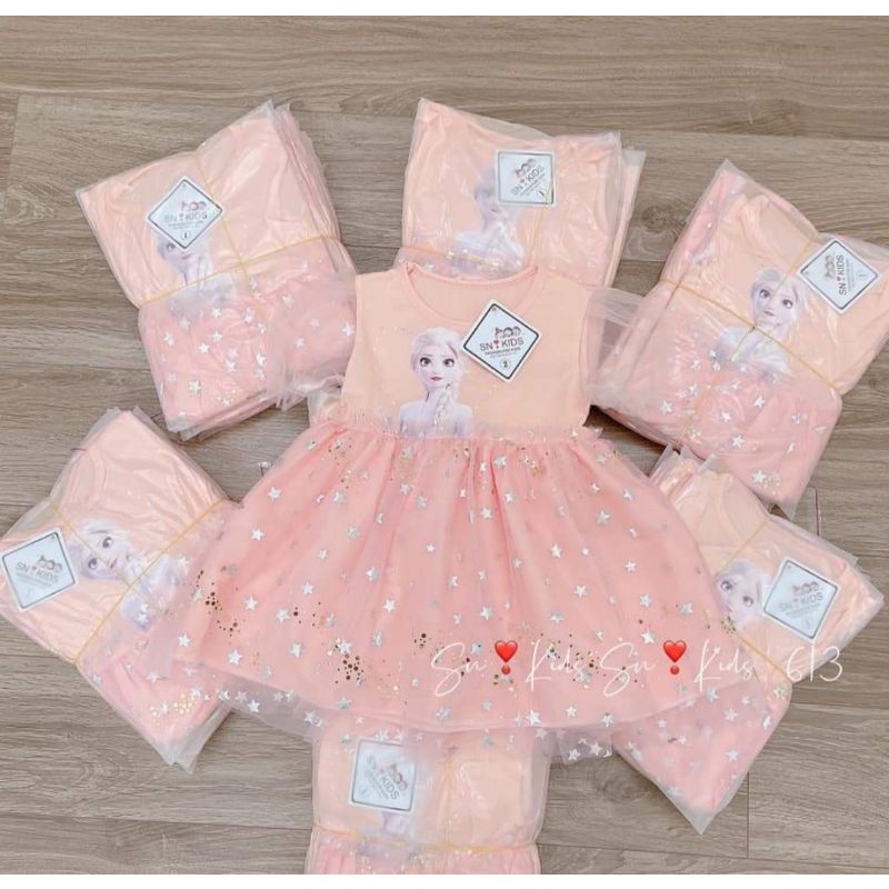 Váy xòe công chúa bé gái Elsa ren mềm chất đẹp mát