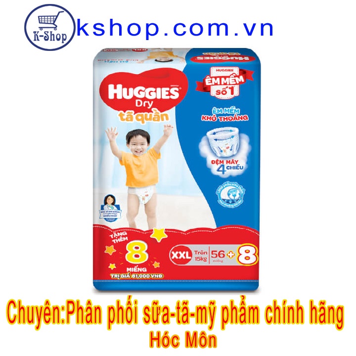 Tã quần Huggies size XXL – 56 miếng (15-25kg) MẪU MỚI Đệm Mây 4 Chiều+ Tặng 8m