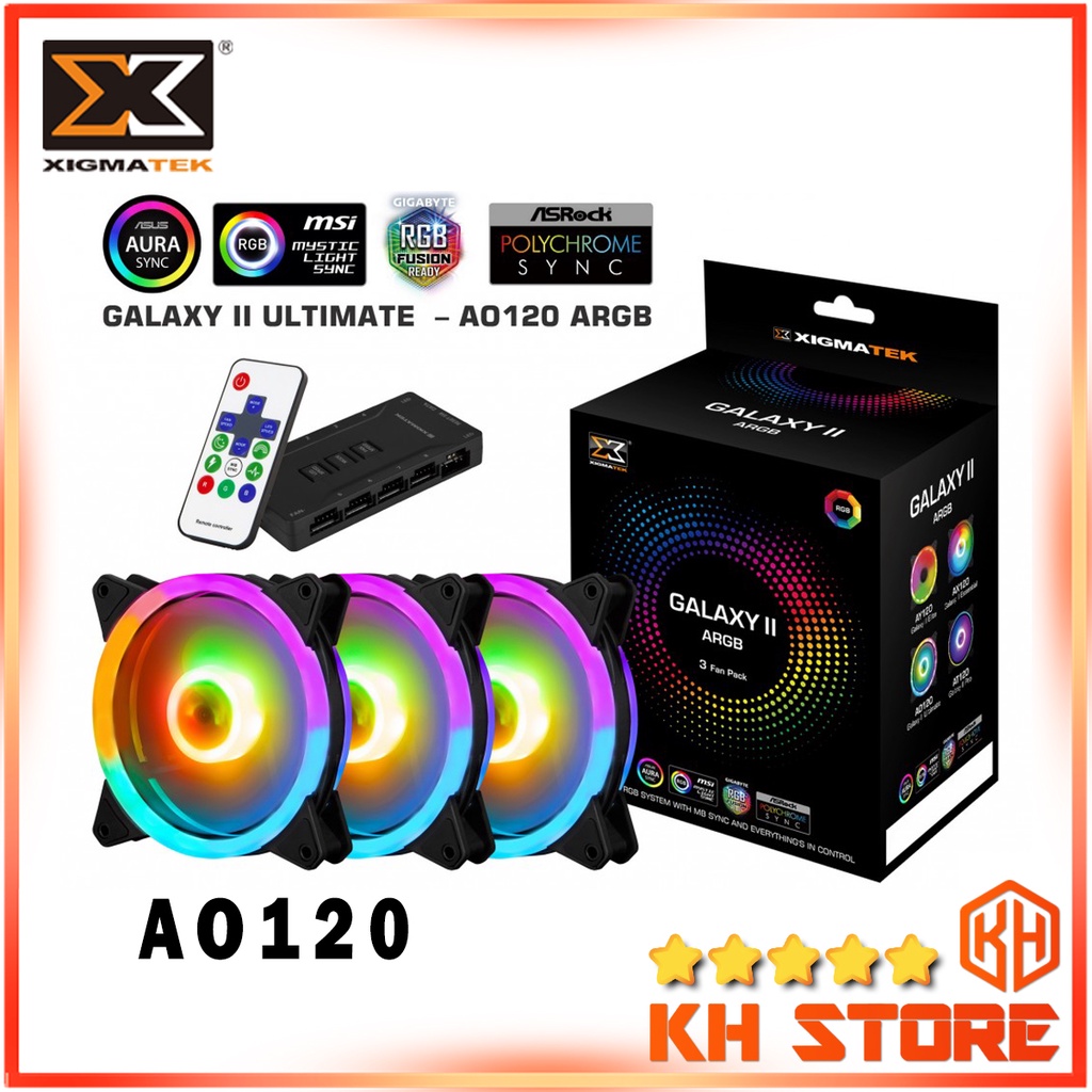 Quạt tản nhiệt, FAN case XIGMATEK GALAXY II ULTIMATE - AO120 ARGB - 2SIDE RING FAN (PACK x3, CONTROLLER, POWER HUB)