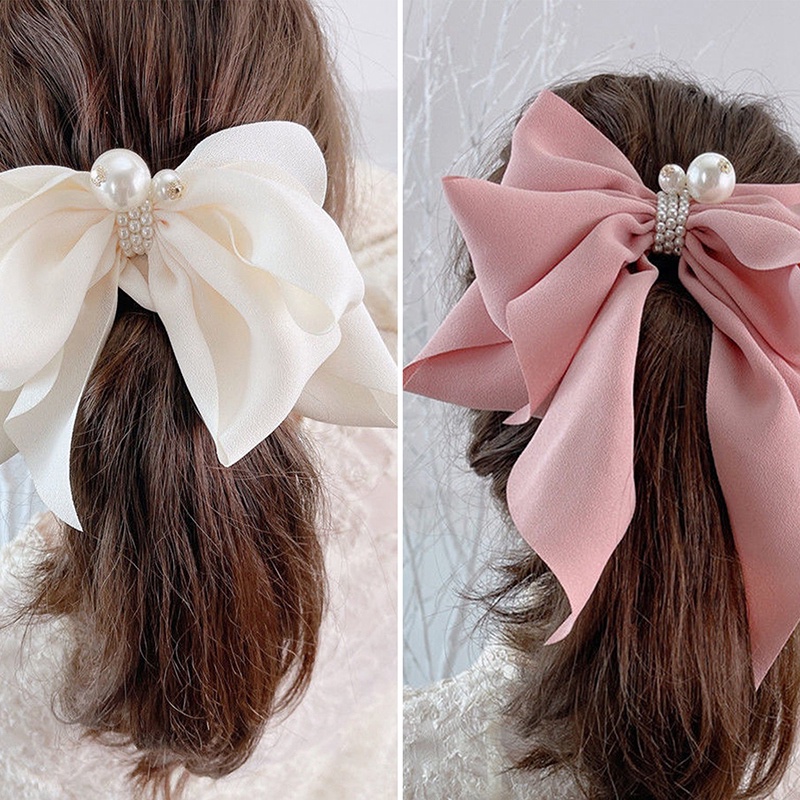 Ygt Kẹp Tóc Hình Nơ Đính Ngọc Trai Cỡ Lớn Phụ Kiện Tóc Dành Cho Bạn Nữ