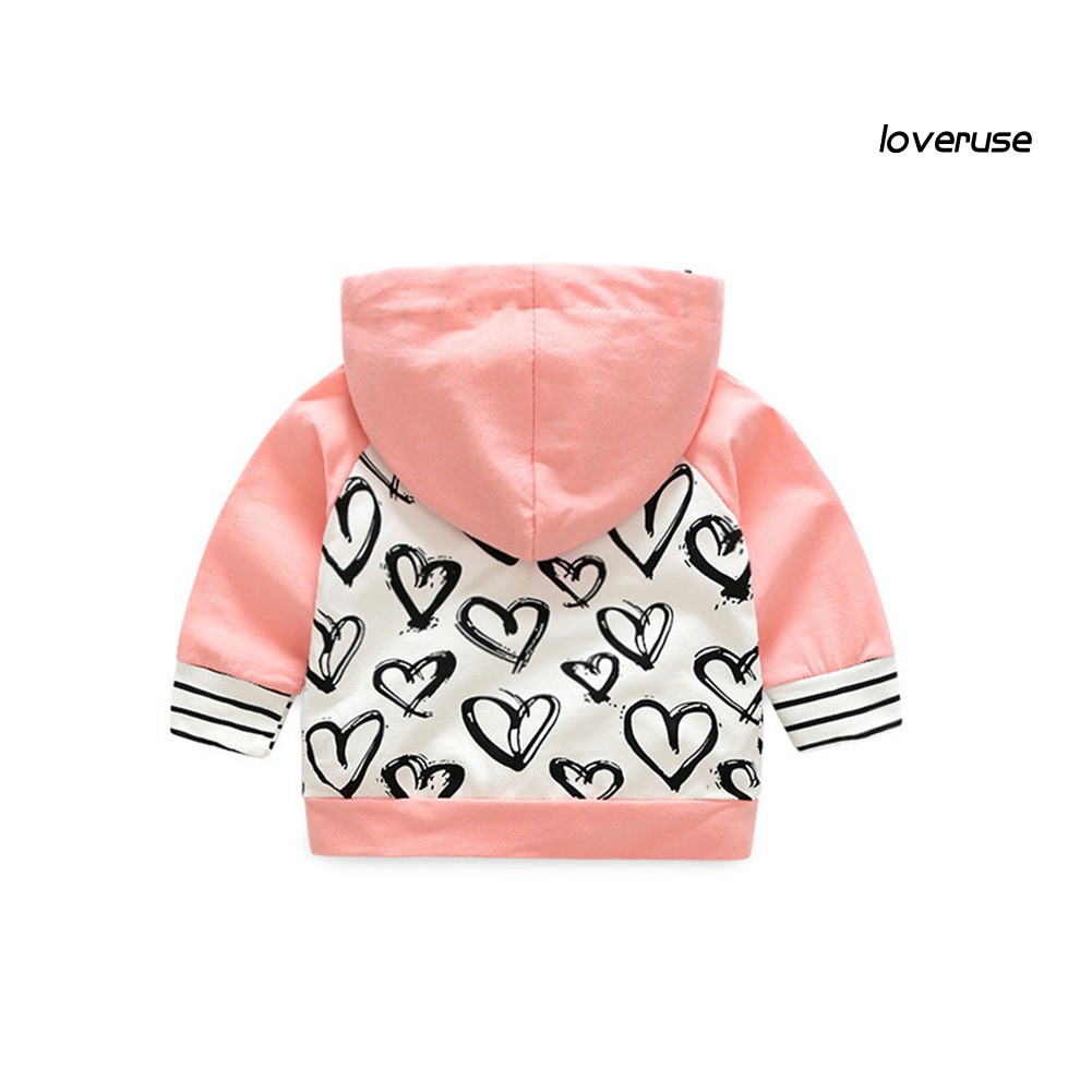 Set 2 Món Áo Hoodie Tay Dài Kẻ Sọc Phối Quần Dài In Hình Trái Tim Thời Trang Mùa Thu Cho Bé Gái