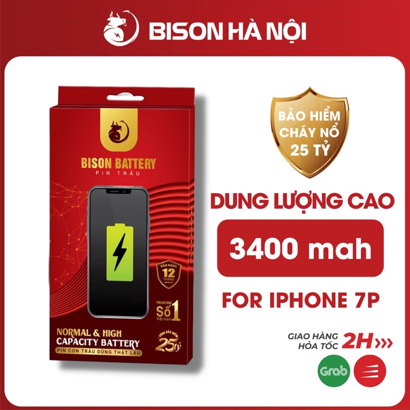 Pin Bison 7 Plus dung lượng cao 3400mah, chuyên dành cho game thủ, thời gian sử dụng lâu hơn, BH 12 tháng