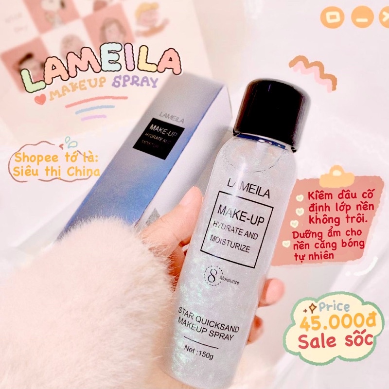 Xịt Khoáng Nhũ LAMEILA MAKEUP SPRAY Cấp Ẩm Da Căng Bóng Kiềm Dầu Cố Định Nền Lâu Trôi Xịt Khoá Giữ Trang Điểm Không Lem | BigBuy360 - bigbuy360.vn