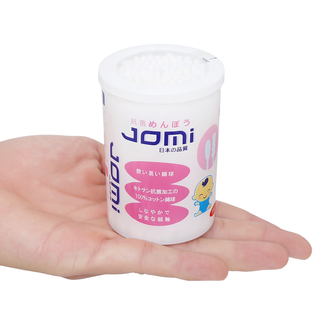 Tăm bông Jomi kháng khuẩn cho trẻ em và người lớn, bông ngoáy tai đầu tròn và xoắn lấy ráy tai, từ Nhật Bản