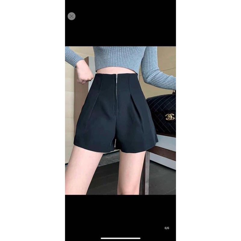 Quần short vải cạp cao khoá giữa