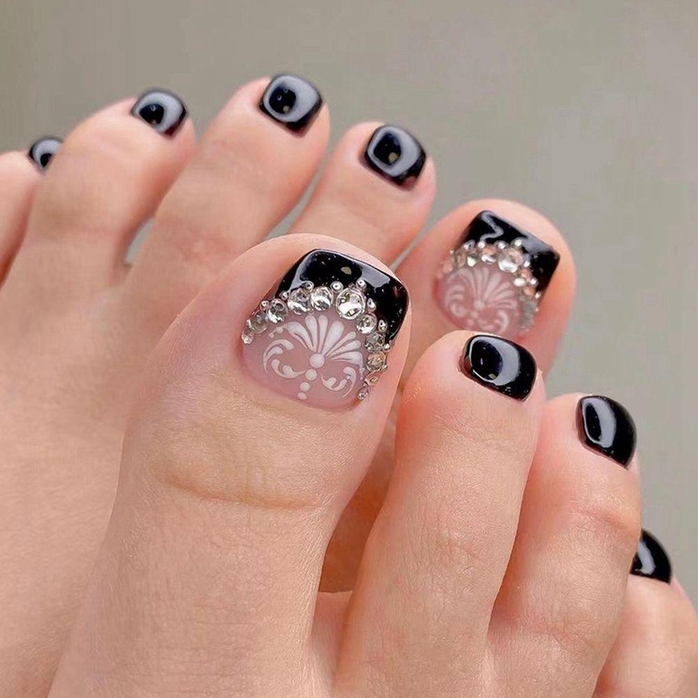 Hộp 24 Móng Chân Giả Đầu Vuông Che Phủ Toàn Diện Cho Nữ