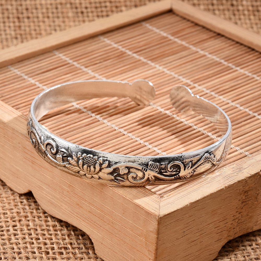 Vòng Tay Hợp Kim Mạ Bạc Khắc Hoa Phong Cách Bohemian Cho Nữ