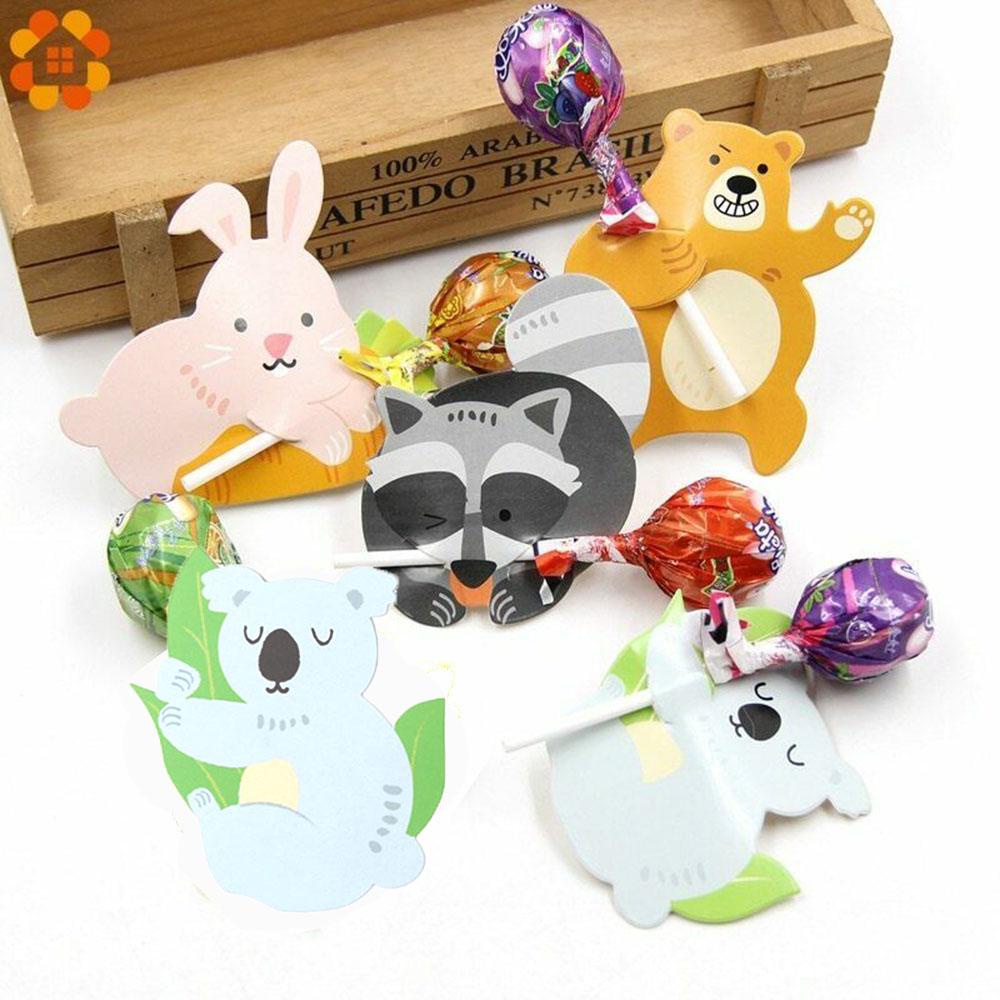 Set 50 Thiệp Kẹo Mút Hình Gấu Koala Thỏ Xinh Xắn