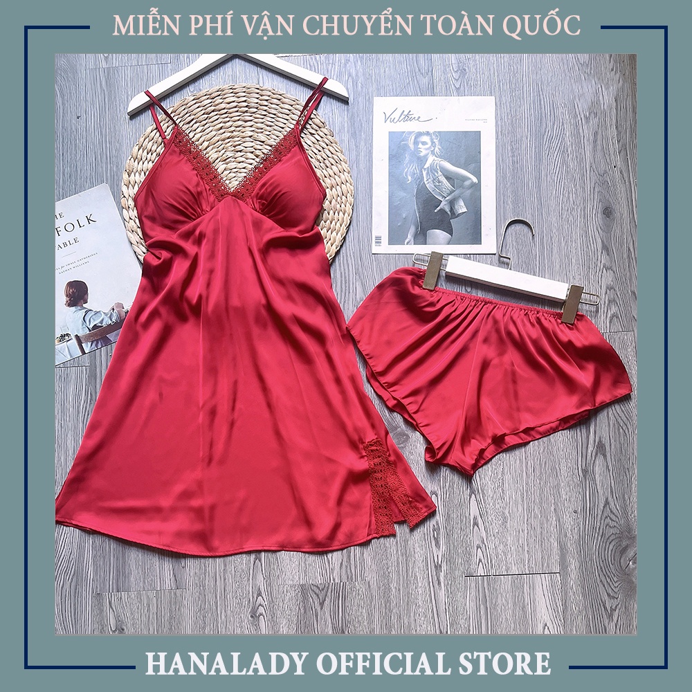 Đầm ngủ 2 dây quyến rũ có mút ngực váy ngủ tặng kèm quần lụa, đồ mặc nhà V492