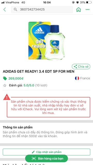 NƯỚC HOA NAM ADIDAS EDT 100ML | BigBuy360 - bigbuy360.vn