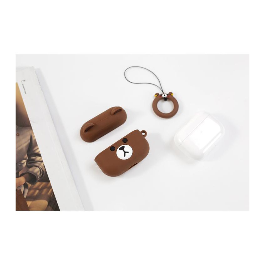 Airpods Pro Case Ốp Bảo Vệ Cho Airpods Pro Hình Gấu Line Nâu