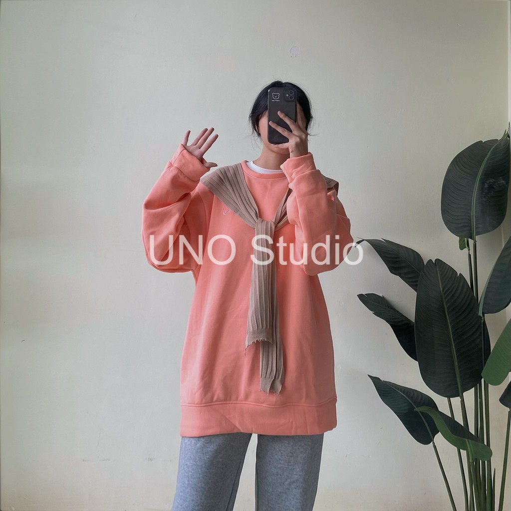 Áo seater, áo nỉ form rộng màu hồng cam pastel