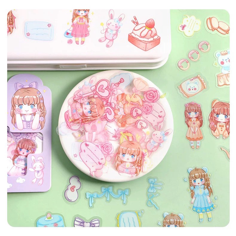 bộ sticker miếng dán trang trí hình bé gái đáng yêu