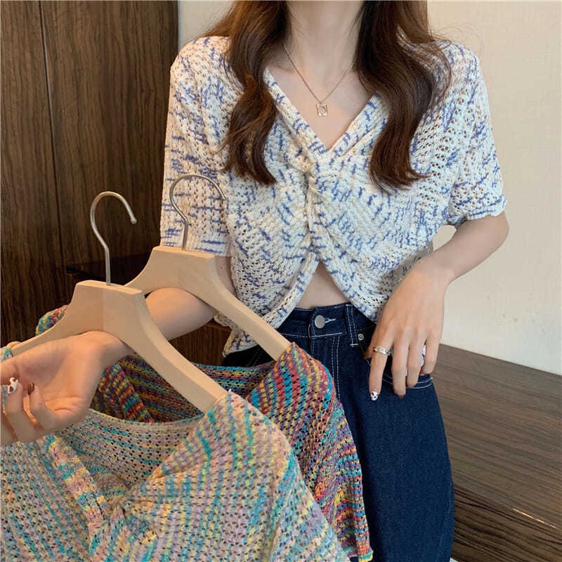 áo croptop nữ Áo Len NgắN Tay Cổ Chữ v Phong CáCh HàN QuốC 2022 Cho Nữ JL-TX-188