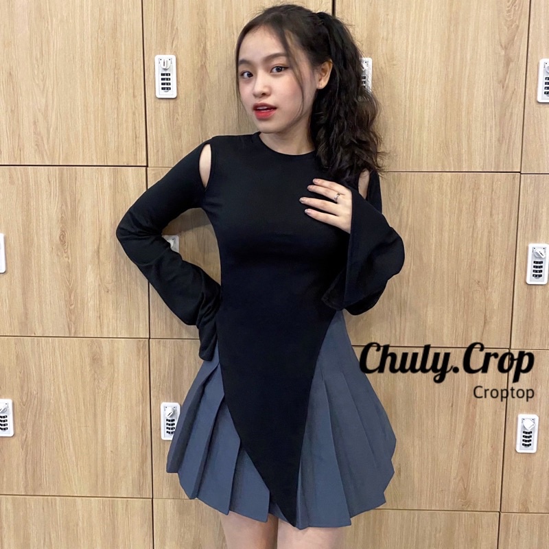 Áo cut-out tay dài vạt xéo dài bao chanh sả, vải xịn mịn. | BigBuy360 - bigbuy360.vn