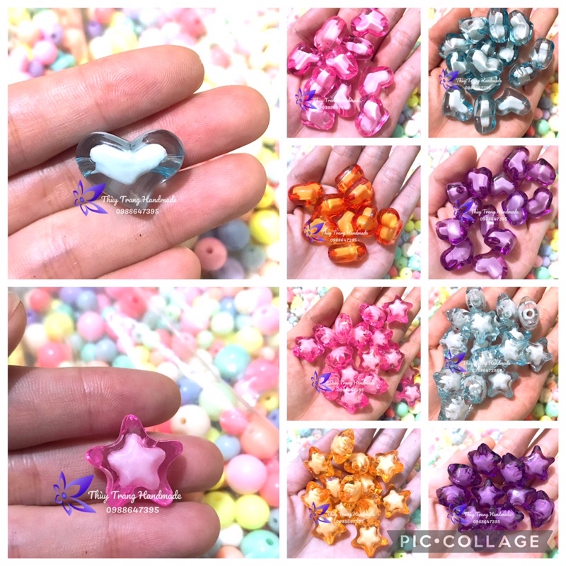 Charm nhựa acrylic hình TRÁI TIM (có lỗ xỏ) làm đồ trang sức handmade, diy