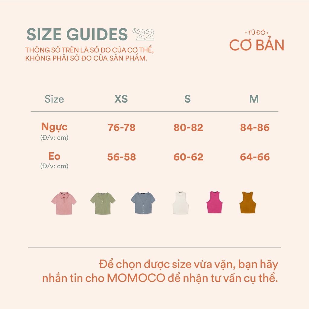 Áo Croptop cổ U Khuy Ngực MOMOCO vải cotton tăm nhỡ co giãn 4 chiều M2958