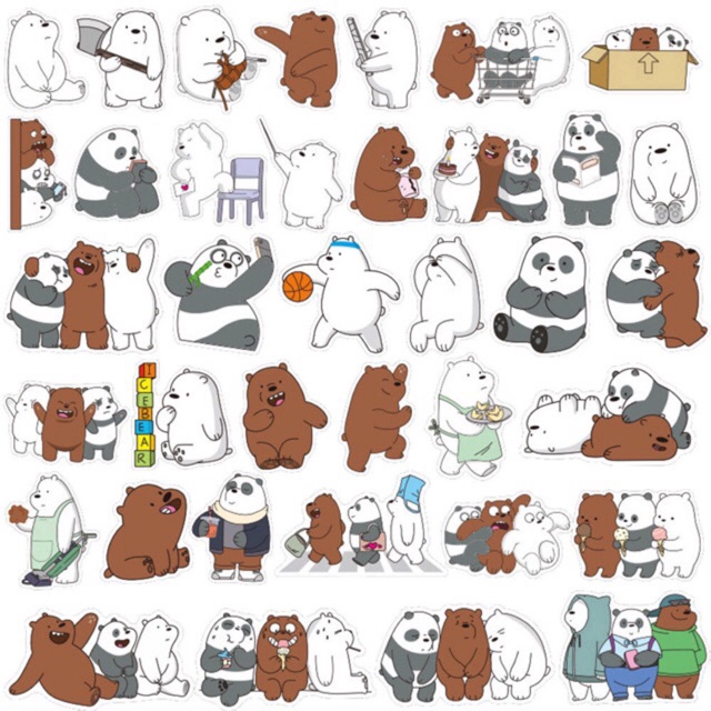 Set 36 miếng dán tường họa tiết hoạt hình We Bare Bears được làm từ vinyl có thể tháo rời được | BigBuy360 - bigbuy360.vn