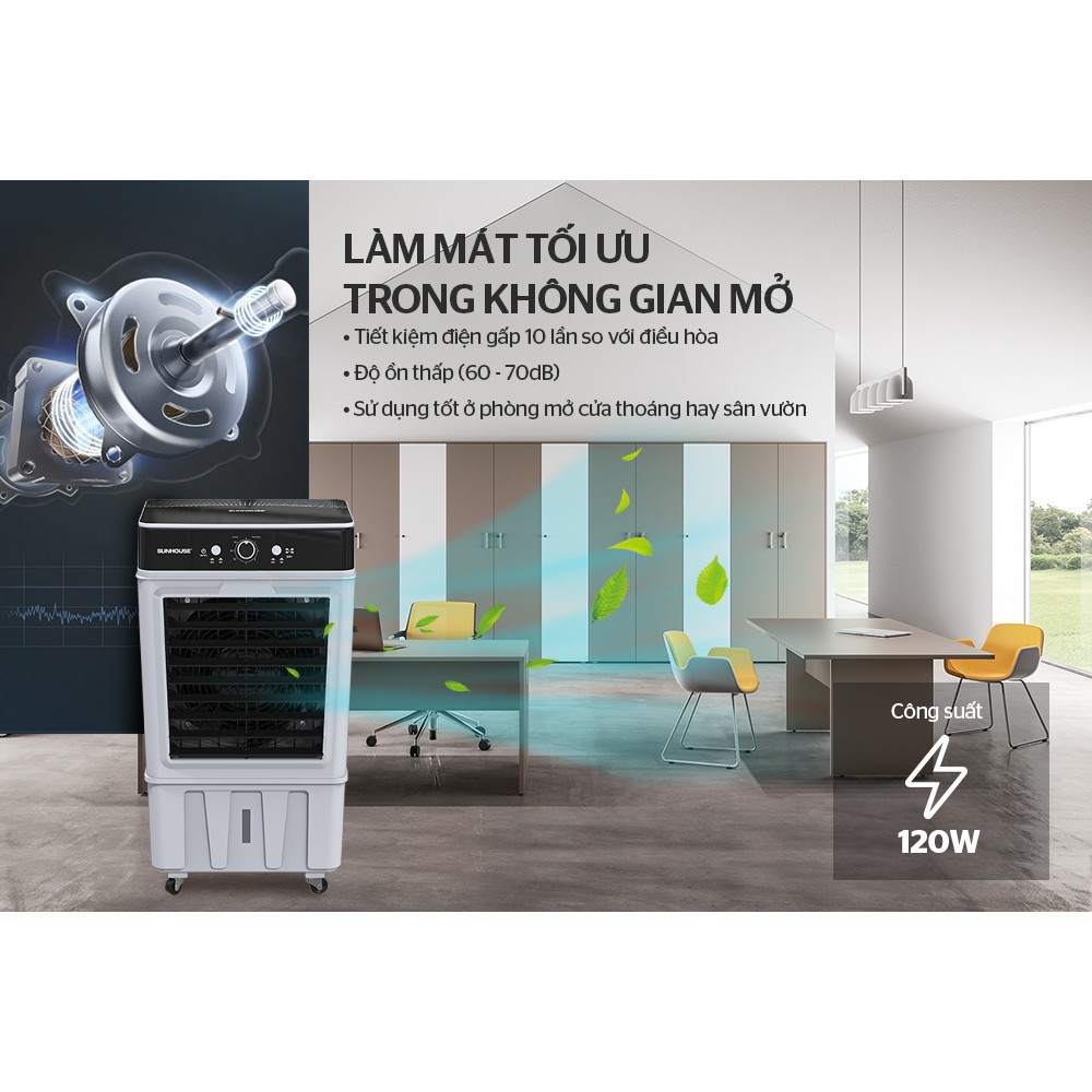 MÁY LÀM MÁT KHÔNG KHÍ SUNHOUSE SHD7733, tặng ngay 02 bình đá khô, lưu lượng gió lớn 4000m3/giờ, siêu tiết kiệm điện 2