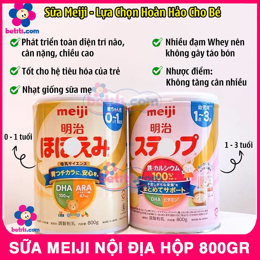 Sữa Meiji Bột 0-1 &amp; 1-3 Nội Địa Nhật Bản - Hộp 800Gr