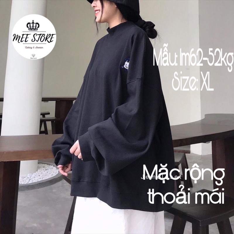 Áo Nỉ Sweater Nữ - Áo Nỉ Thêu Hình Vô Diện Form Rộng Cổ Lọ Unisex 2 Màu Xám|Đen | BigBuy360 - bigbuy360.vn