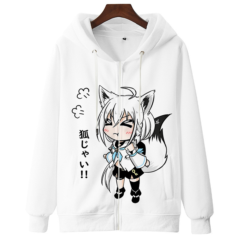 Áo khoác hoodie dài tay khóa kéo in hình 3D Hololive Youtuber ảo Shirakami Fubuki