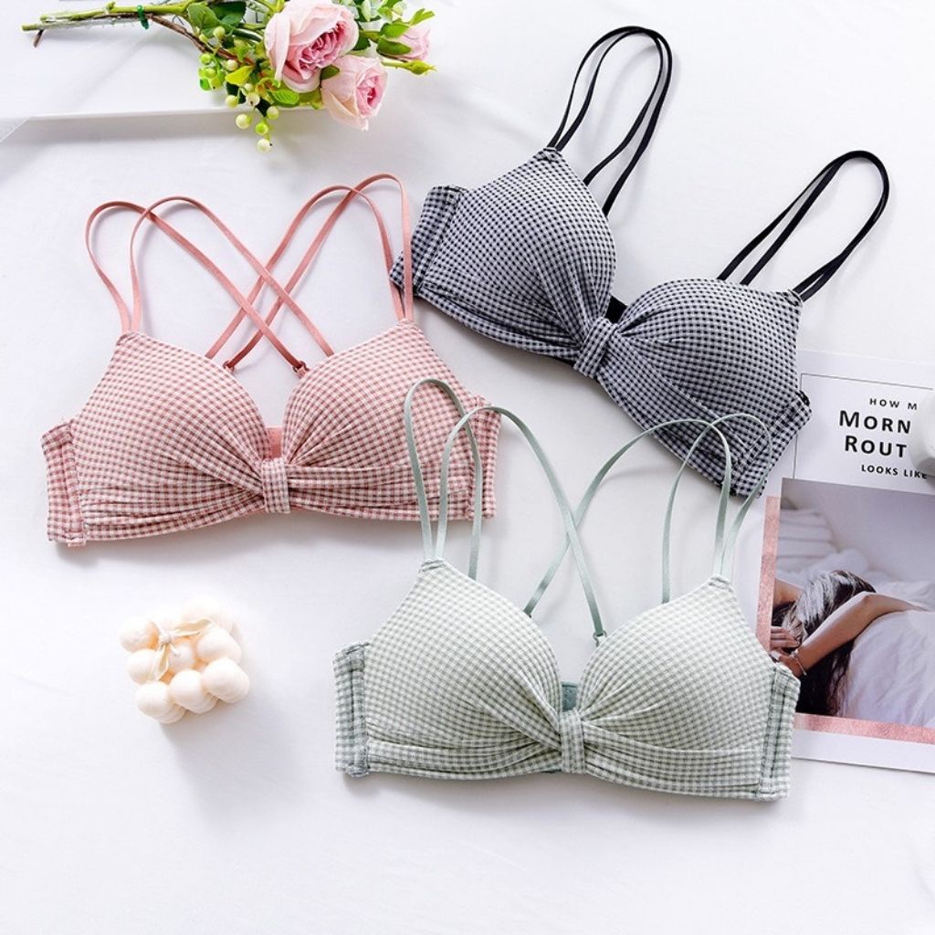 Áo lót không gọng nữ su nâng ngực , áo ngực nữ đệm vừa caro JOCOSI A113