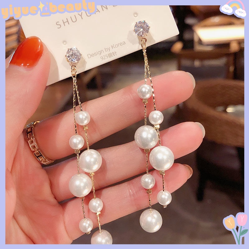 Bông Tai Dáng Dài Đính Ngọc Trai Thời Trang Thanh Lịch Cho Nữ