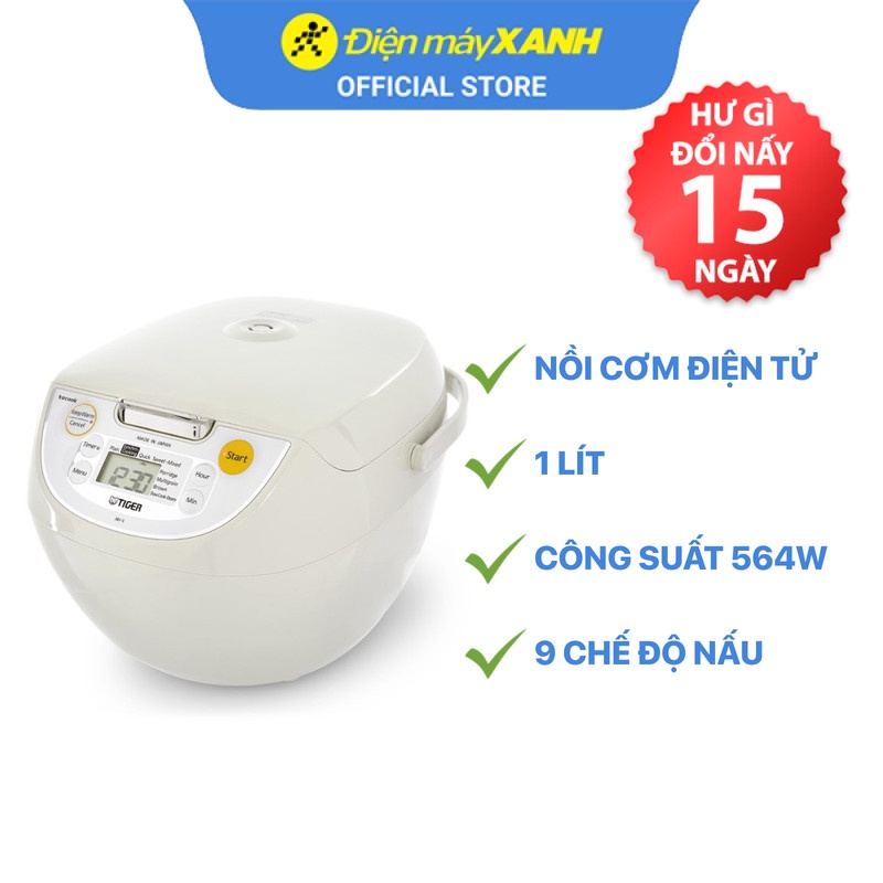 Nồi cơm điện tử Tiger 1 lít JBV-S10W - Hàng chính hãng