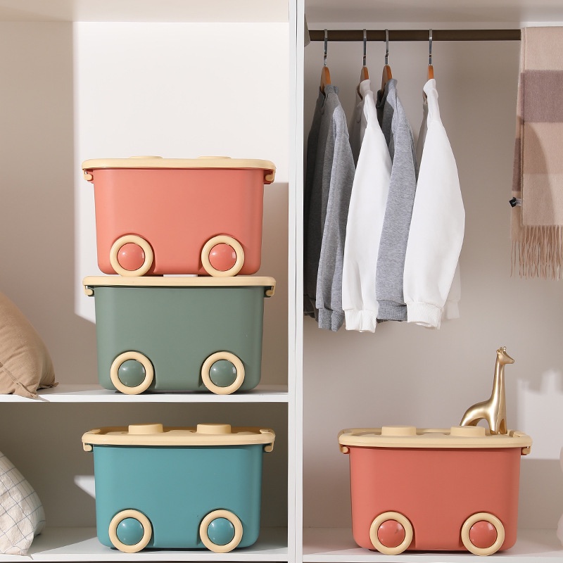 Thùng nhựa vuông bánh xe đựng đồ Đồ chơi trẻ em và quần áo cất giữ-size 50*35*30-XQY08