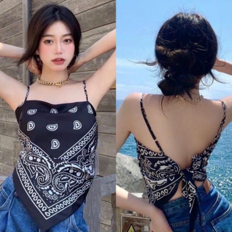 Áo Yếm 2 Dây Vải Lụa Lót Ngực Cao Cấp, Áo Bandana Thổ Cẩm Cột Nơ Nhiều Màu
