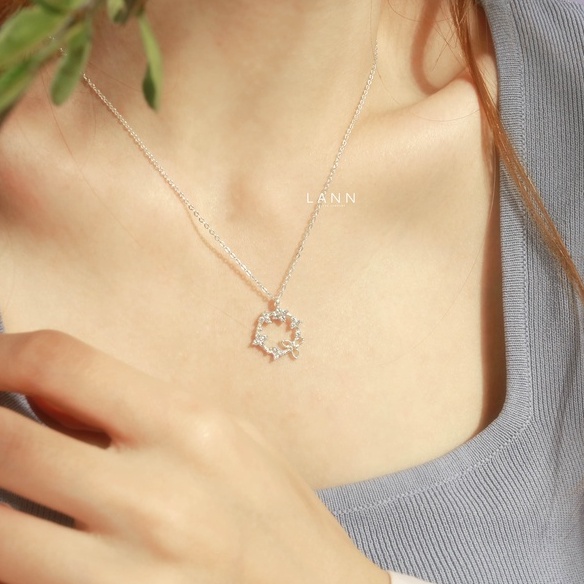 Vòng cổ vòng tròn hoa đá mix BẠC S925 LANN N211