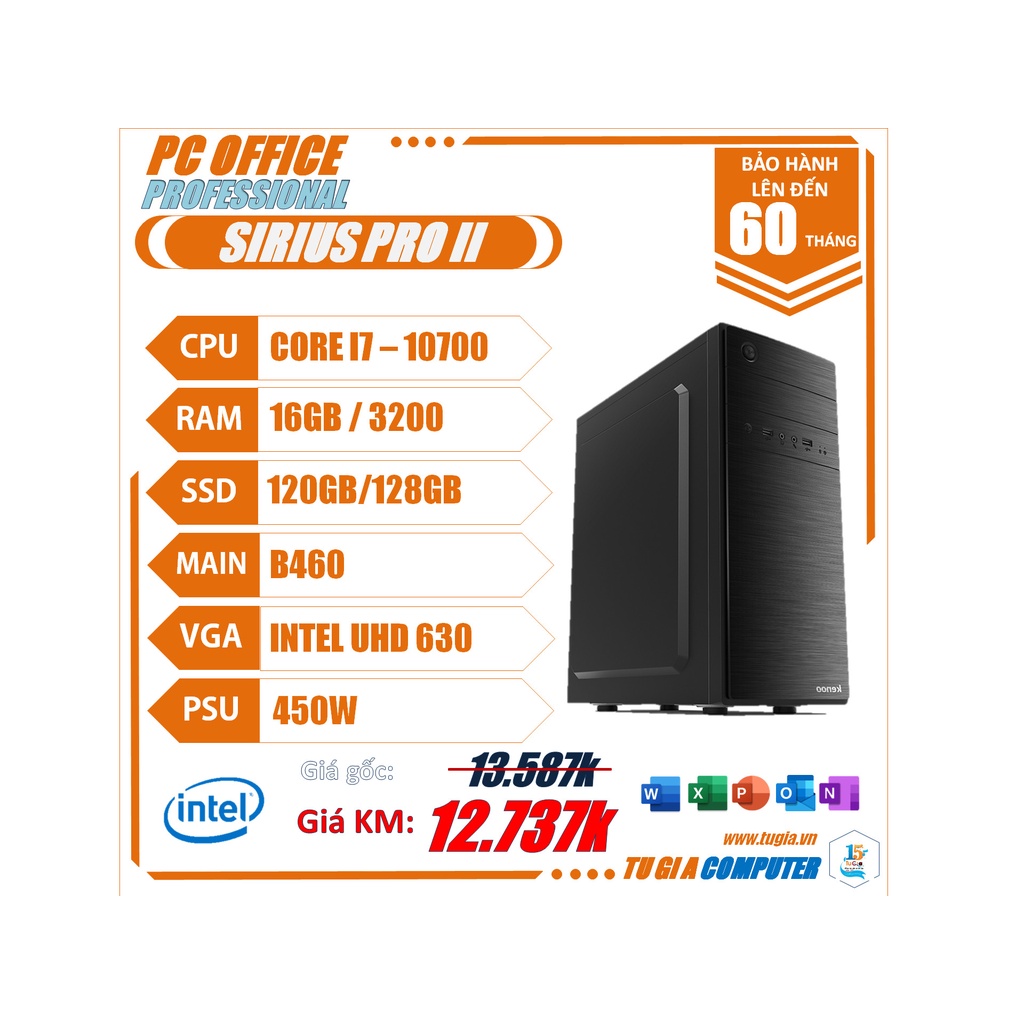 PC Sirius Pro Bộ máy tính học online, bán hàng, dùng cho văn phòng, Ram 4Gb, có ổ SSD nhiều cấu hình