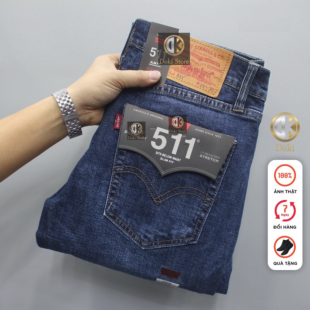 Quần Jean Nam Cao Cấp Màu Xanh Đậm DK-04 Dáng Ôm nhẹ, ống 17-18, Chất vải co giãn, thoáng mát - DOKI
