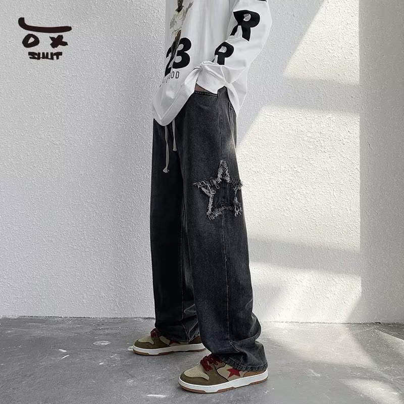 Quần Jean Dài Ống Rộng Thiết Kế Đơn Giản Thời Trang Nhật Hàn Trẻ Trung Cho Nam