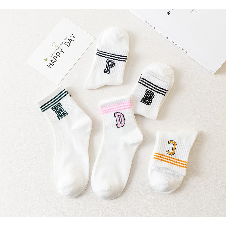 Vớ Tất Nữ Họa Tiết Chữ Cái - Vớ Nữ Cotton Mềm Mại , Thoáng Mát Khử Mùi , Nhiều Màu Lựa Chọn