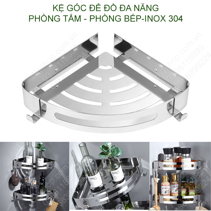 [Bigsellers] Kệ góc để đồ thông minh đa năng bằng inox 304, lắp nhà tắm, bếp loại gắn tường bằng keo hoặc vít | BigBuy360 - bigbuy360.vn