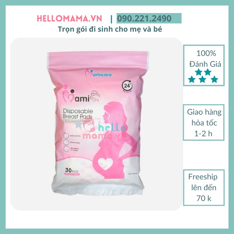 Miếng Lót thấm sữa Mami Care (loại 30 miếng , 100 miếng)- siêu thấm, bông đã qua tiệt trùng, có miếng dính chống trợt