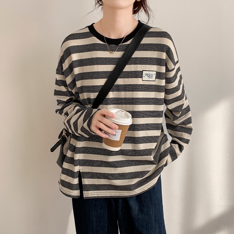 46335 Áo Thun Sọc Dài Tay Xẻ Tà Bên Hông