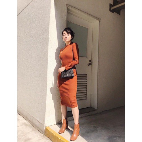Đầm body dài tay váy body len tăm dài tay | BigBuy360 - bigbuy360.vn