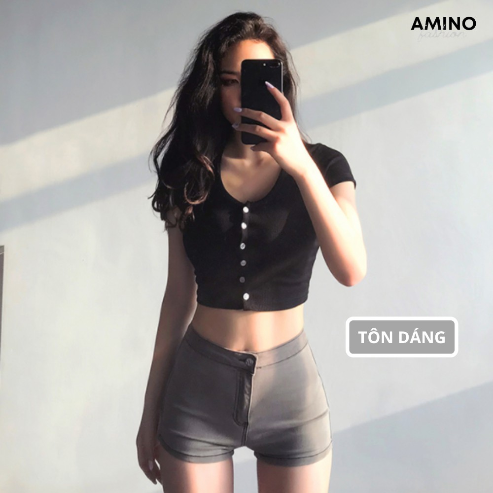 Áo croptop nữ tay ngắn phối cúc cài thời trang | BigBuy360 - bigbuy360.vn