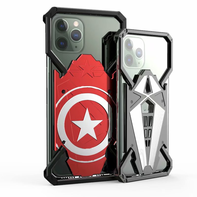 Ốp điện thoại bằng kim loại viền nhôm phong cách Captain America cho iPhone 11 Pro Max iPhone X XS MAX 6 7 8 Plus