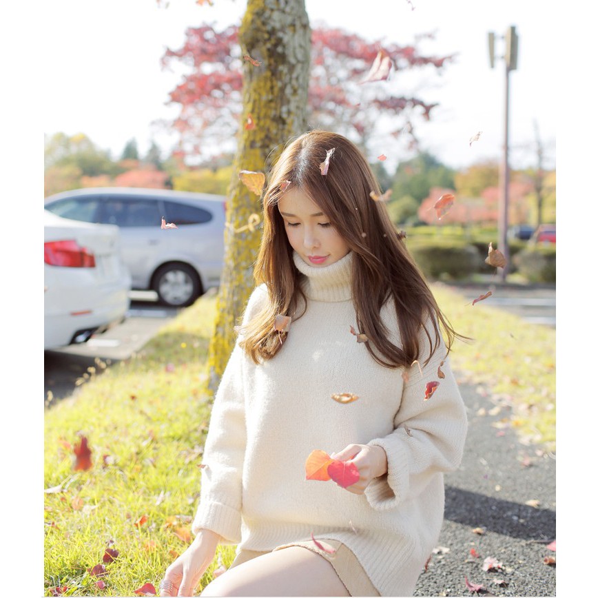 áo len ulzzang áo len nữ đẹp dáng rộng dài vàng trắng be cao cổ dày cổ lọ kiểu hàn quốc | BigBuy360 - bigbuy360.vn