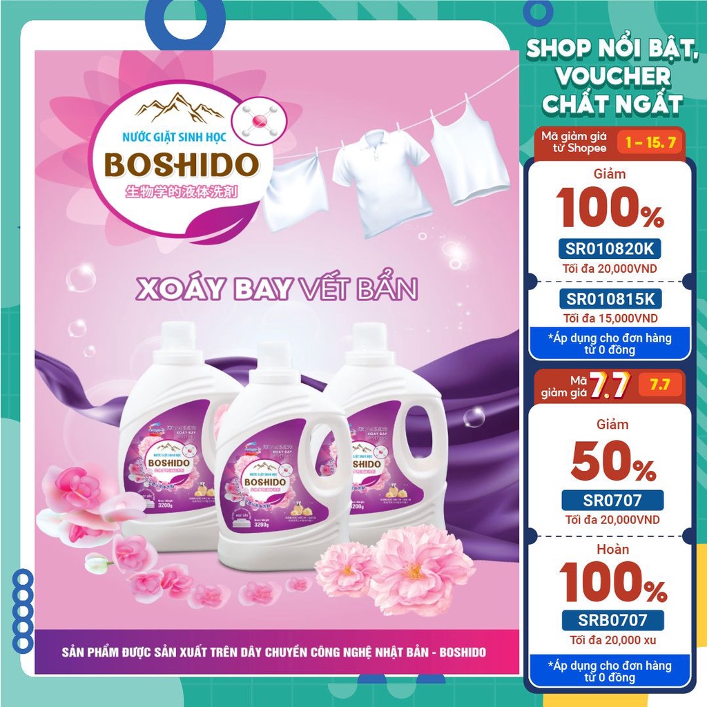 Combo 2 can x 3,2 lít nước giặt sinh học BOSHIDO công nghệ Nhật Bản hương hoa