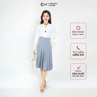 Sơ mi kiểu cổ chồng xếp ly CCHAT