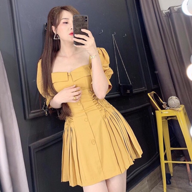 Đầm xoè xếp ly rút dây eo siêu xinh - Free size dưới 55kg MMR