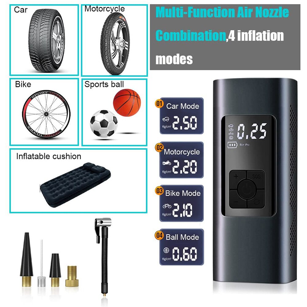 Bơm Lốp Ô Tô Xe Máy Đồng Hồ Điện Tử Mini Sạc Pin, Cắm Điện Nhỏ Gọn Tiện Lợi