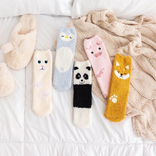 TLB09 Tất len bông tất lông cừu hình thú heo cáo chim cánh cụt panda gấu trúc xinh xinh