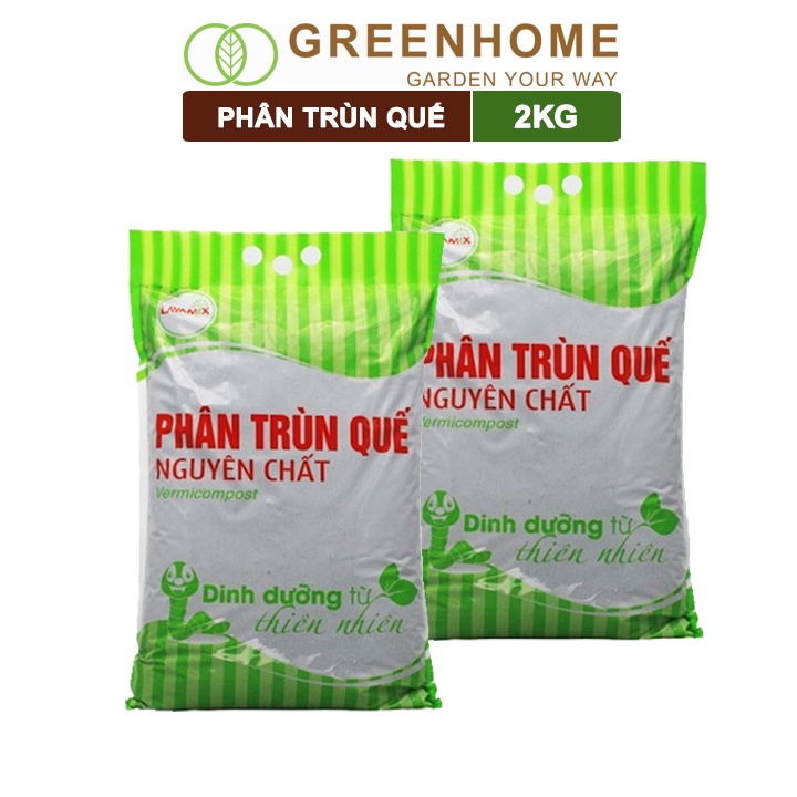 Bộ 2 Phân trùn quế Lavamix, bao 2kg, nguyên chất, bổ sung dinh dưỡng cho rau, cây cảnh, cải tạo đất |Greenhome