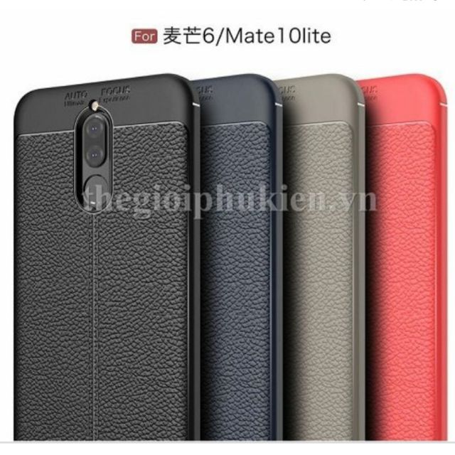 Ốp lưng Huawei Nova 2i/ Mate 10 Lite dẻo vân da Auto Focus cao cấp ( Đen )